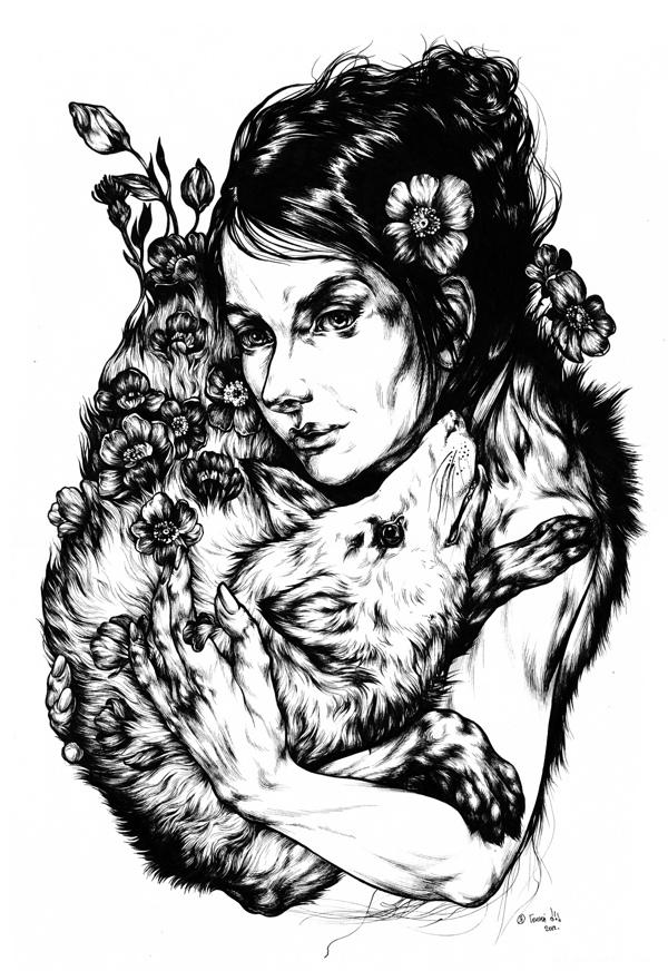 Love-少女炭笔人像插画---酷图编号2