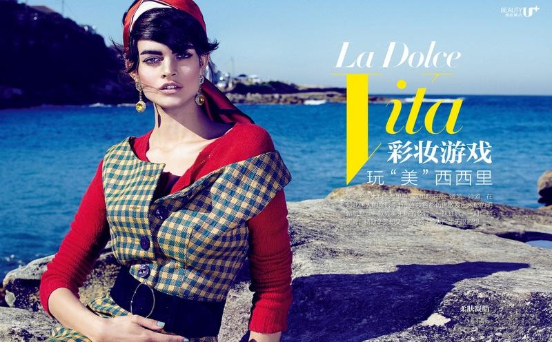 甜蜜的生活-撩人的黑发,复古混合泳衣风格U+杂志美诱人像---酷图编号1067344