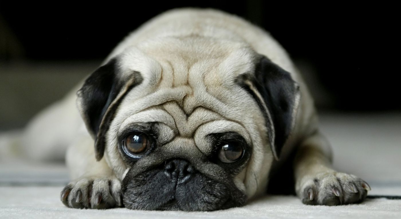 趴在地上很"无辜"的沙皮狗