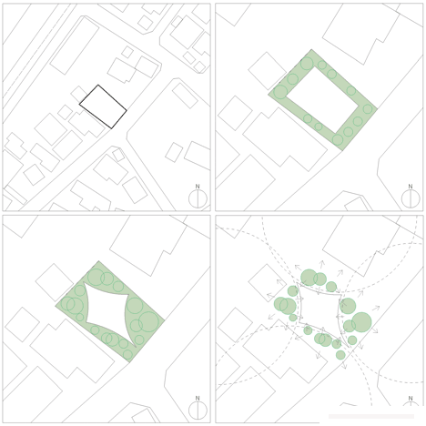 城市森林之家-明亮的白色房子建筑坐落于日本丰川市,类似压扁的钻石形状,让空间每个墙旁边充满了树木的小花园建筑---酷图编号10