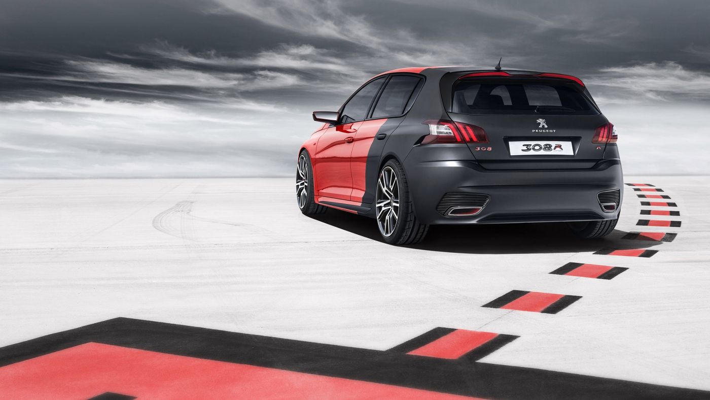 漂亮的红黑相间标致308R-SUV汽车尾背面壁纸图片