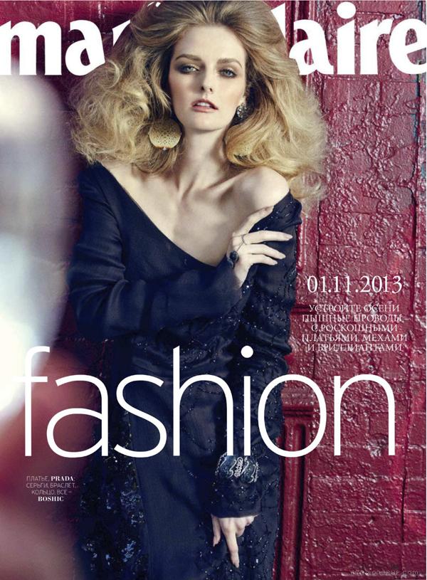 莉迪亚赫斯特-Marie Claire玛丽克莱尔俄罗斯2013年11月-优雅的红热连衣裙外套时装秀---酷图编号6