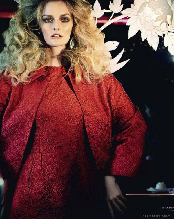 莉迪亚赫斯特-Marie Claire玛丽克莱尔俄罗斯2013年11月-优雅的红热连衣裙外套时装秀---酷图编号5