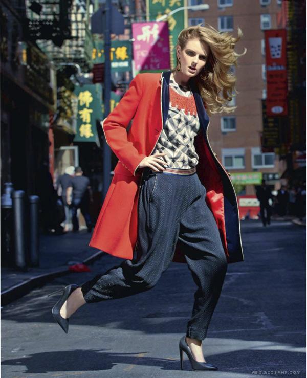 莉迪亚赫斯特-Marie Claire玛丽克莱尔俄罗斯2013年11月-优雅的红热连衣裙外套时装秀---酷图编号2