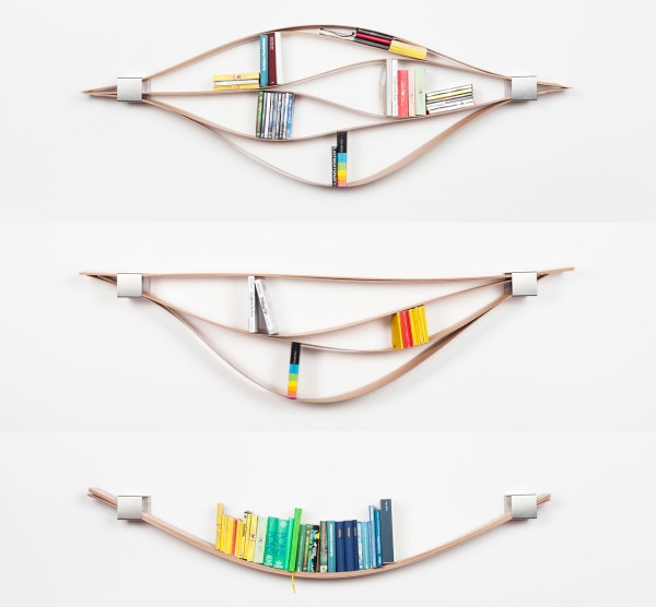 一种灵活的弧线壁挂货架-为你的增加适应您的个性化存储,由6个木板和两个不锈钢支架组合图片