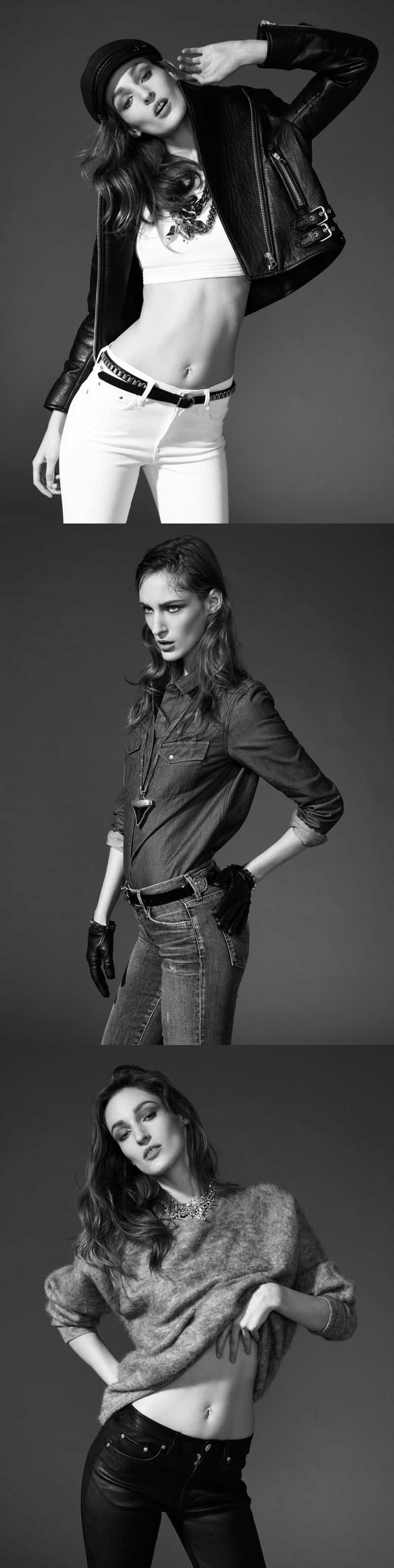 别致的时尚-黑白色牛仔布皮革珠宝时装广告图片