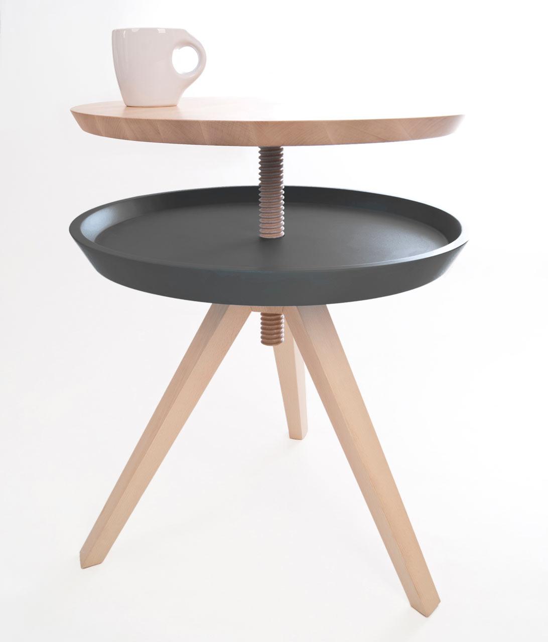 一个可调节高度的圆凳设计-采用螺纹旋转来提高它的高度,以创建一个两层的面---酷图编号1080761