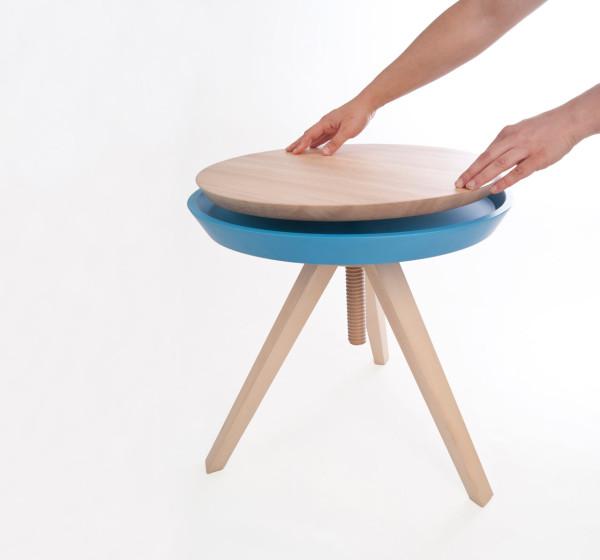 一个可调节高度的圆凳设计-采用螺纹旋转来提高它的高度,以创建一个两层的面---酷图编号1080762