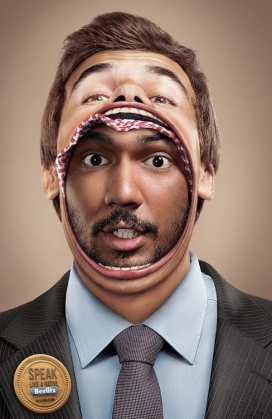 脸中脸，头戴人皮面具帽子-印尼雅加达Fahmi Rahmadiputra创意设计师作品-Berlitz Campaign贝立兹战役