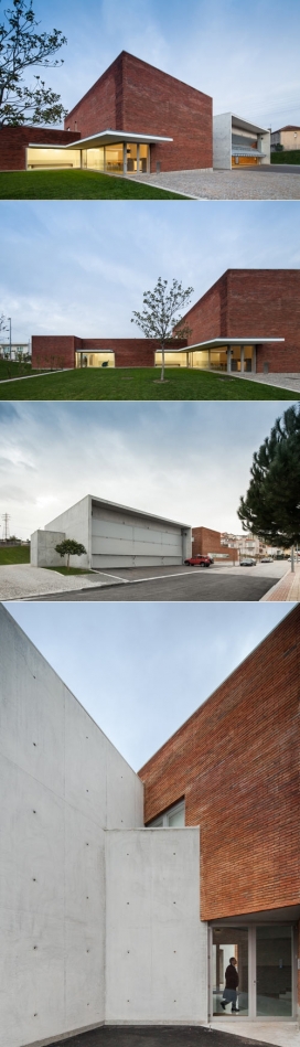 葡萄牙现代消防局建筑，配有一个圆形的训练塔，整体结构采用砖和混凝土材料，网格状图案设计方面具有较强的线美诱觉-Álvaro Siza Vieira建筑师作品