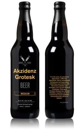 Akzidenz Grostesk啤酒，不同类型的重量和宽度，每个啤酒中的酒精含量也不同，每一个变化的排版代表了不同程度的酒精，有五种类型的啤酒