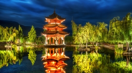 中国园林古塔壮观夜景壁纸