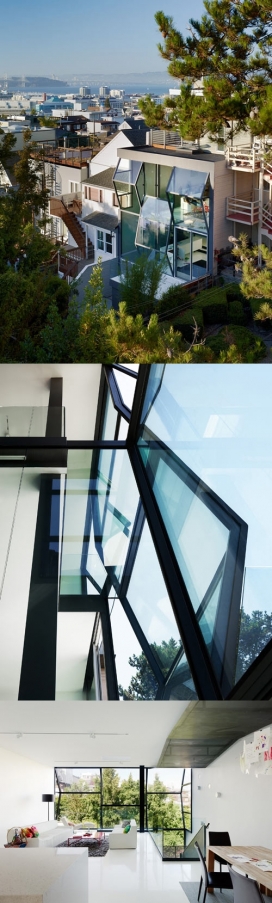 旧金山玻璃墙房屋Flip建筑，棱柱状的窗户创造出惊人的视觉兴趣-Fougeron房屋建筑事务所作品