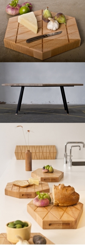 雕刻成的菱形网格木制砧板-荷兰Daphna Laurens二人设计组合家居设计师作品