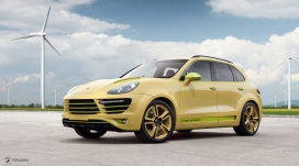 风车马路旁的黄色保时捷卡宴cayenne壁纸