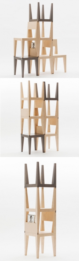 漂亮无漆木凳叠加艺术组合欣赏