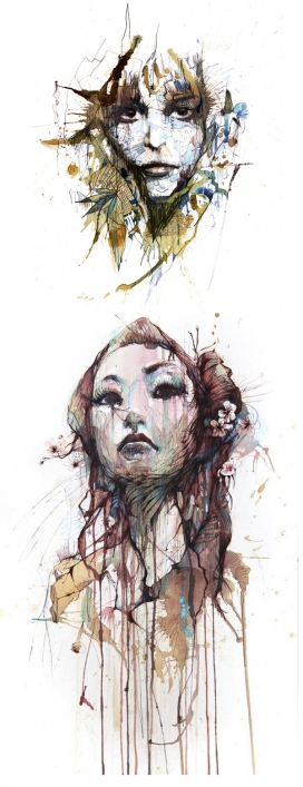 疯狂手绘限量版画插图欣赏-人像与花卉图案结合