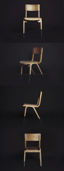 悬浮字符椅子-通过切断椅子的腿，试图创建的悬浮的错觉。纤细的镀铬管给人一种无形内框的感觉