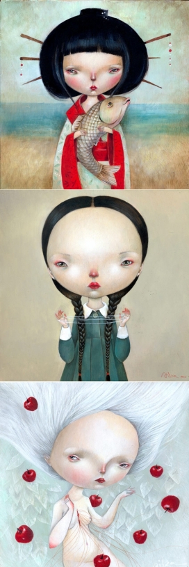 可爱卖萌的梦幻女孩油画插画