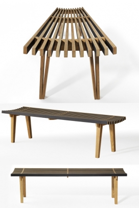 Banc环环相扣的木条板凳设计-一个充满活力的光学材料家居