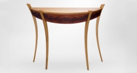 半月形Demilune桌-采用白橡木红木圆锥弯曲叠片制作成