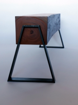 日本榆树台板凳-表面具有天然桐油，冷轧钢板腿