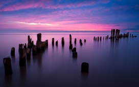 格罗斯波因特木桩码头黄昏遗迹