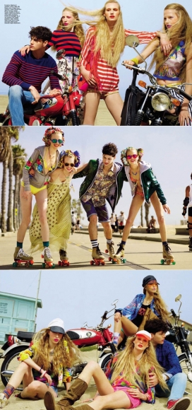 西蒙娜・诺比利-Vogue意大利-阳光明媚的海滩车与70年代的时装秀