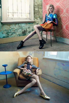 比利时顶级模特Hanne Gaby完美演绎大胆丰富多彩图案，金属面料和中性色调混合时装秀