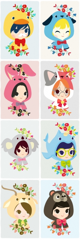 Little heads小女孩娃娃插画