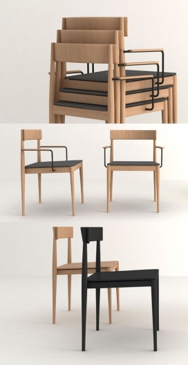 布兰克实心榉木板椅设计-各种不同的颜色，采用皮革或织物软垫