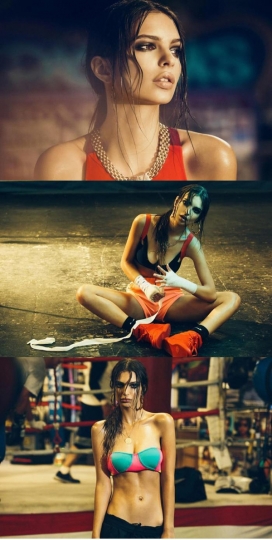 美诱热辣女拳击手-身穿美国夹克短裤和背心的典型拳击手风格人像