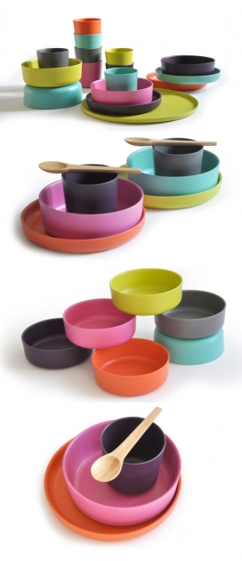生态别致的儿童餐具-由可生物降解的竹纤维，三聚氰胺等塑料组成