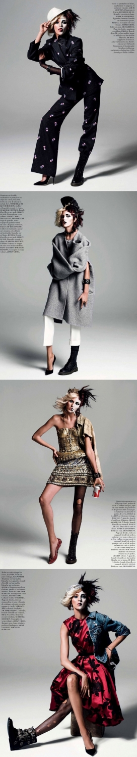 安雅・鲁比克-Vogue巴黎-波兰美女演绎两个英伦风格的朋克运动时装秀，注意看她的鞋子搭配，两只脚穿不一样的鞋
