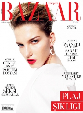 Bazaar芭莎土耳其2013年6月的封面故事-路易・威登金发美女唤起一个感性优雅红色的嘴唇