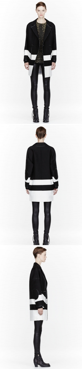 黑色镶边条纹皮革女性外套