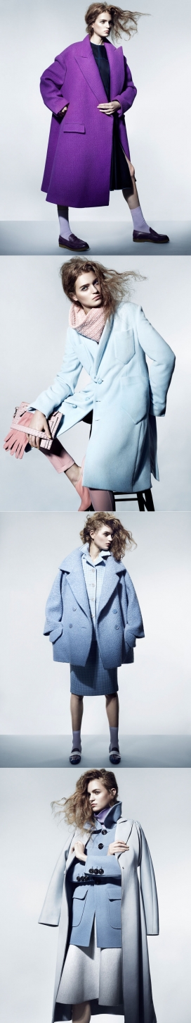 七彩大衣-分层的大外衣和大家闺秀礼服，乱糟糟的头发和柔和的唇膏搭配