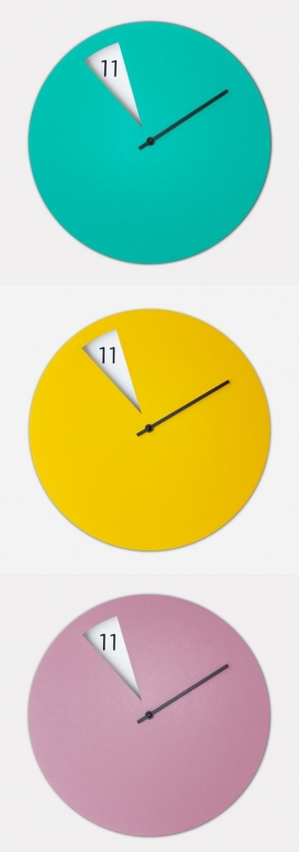 饼形时钟-意大利工业的设计师Sabrina Fossi作品，通过一个饼形切口，小时针围绕随着时间的推移而转到