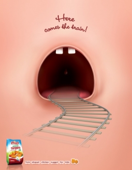 通往嘴巴的“隧道铁路”-Lezita儿童鸡块食品广告