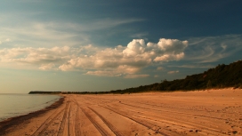 海滨沙滩汽车轮印