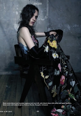 伊尔梅-充满活力的人像时装拍摄-岩石黑色绣花礼服和优雅的手套