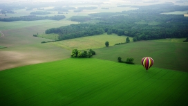 降落在美丽绿色风景的五彩氢气球
