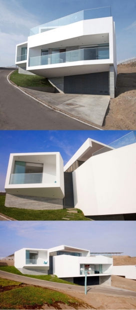 可以欣赏美丽的海洋的秘鲁利马白色海滨别墅