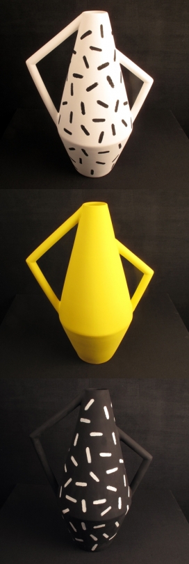 高良花瓶-意大利米兰后现代主义设计师Studiopepe设计的六个限量版手柄不对称的花瓶-定制的手绘图案和明亮的单一色彩