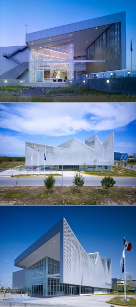 Metalsa SA汽车底盘公司建筑总部楼-几何图形绘制的锯齿型屋顶，是一个家族式的公司，成立于1956年，坐落在墨西哥研究开发科技创新园，一期1750平方米，二期3500平方米，