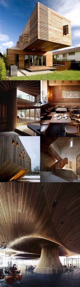 木材建筑的爱-设计师采用的每一块木头是独一无二，创造性地诠释时尚现代设计-呈现温暖自然美景工程奇迹