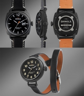 黑色表壳，表盘，皮革表带的腕表