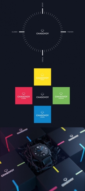 CHASOVOY尼卡集团品牌设计-钻石的形状和手表箭头相结合，可以表达品牌的主要价值和准确性