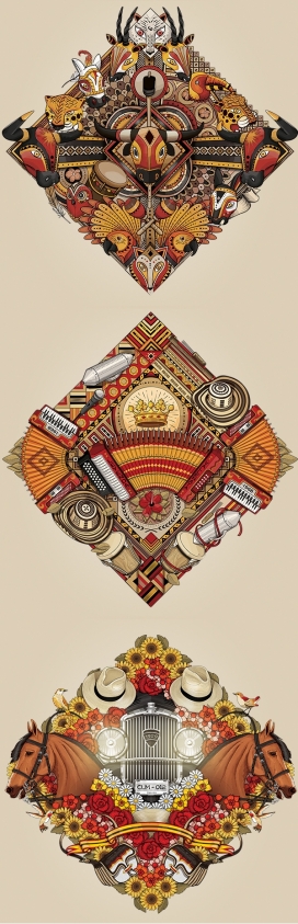 哥伦比亚狂欢节俱乐部图案插画设计