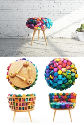 愉快的民族风格丝椅-难道你不喜欢这些明亮而愉快椅子的样子？采用美国白橡木为材料，为了确保它的格外舒适，丝球里面都填满了海绵